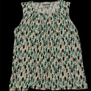 Sleeveless dress Blouse cream with black, mint green and beige spots